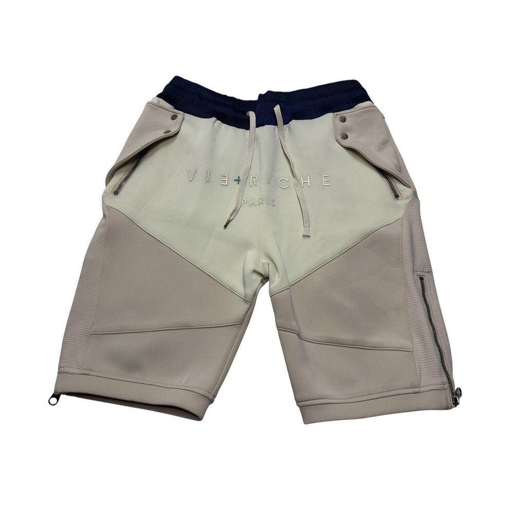 Men's Vie + Richie Sport Shorts 9" Size Medium Beige Side Zip